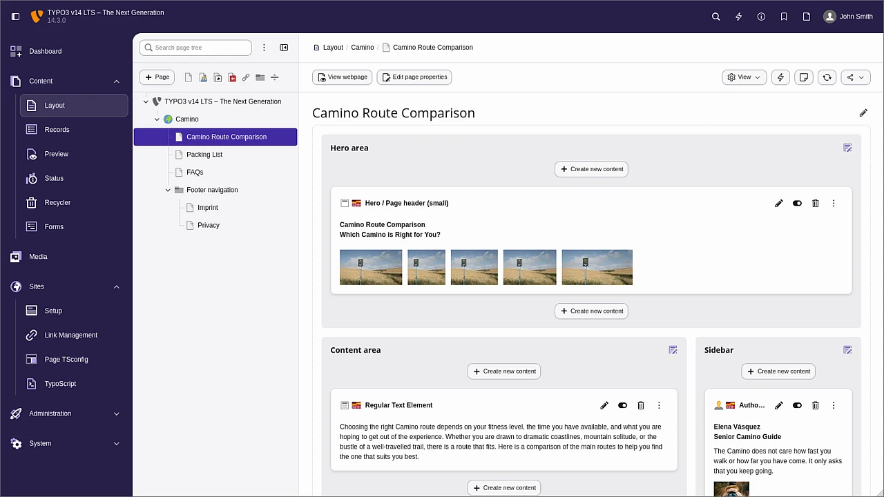 Das neu gestaltete TYPO3 v14 Backend
